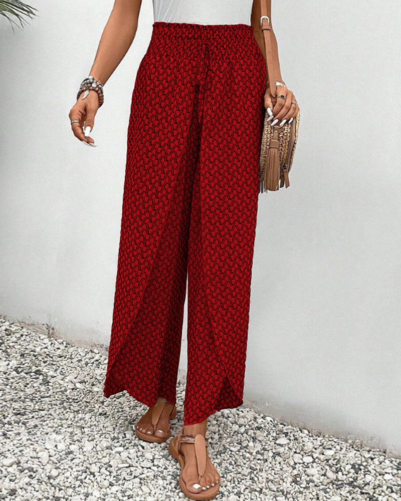 Women’s Geometric Palazzo Pants - High Waist Wide Leg Trousers - Sapphira