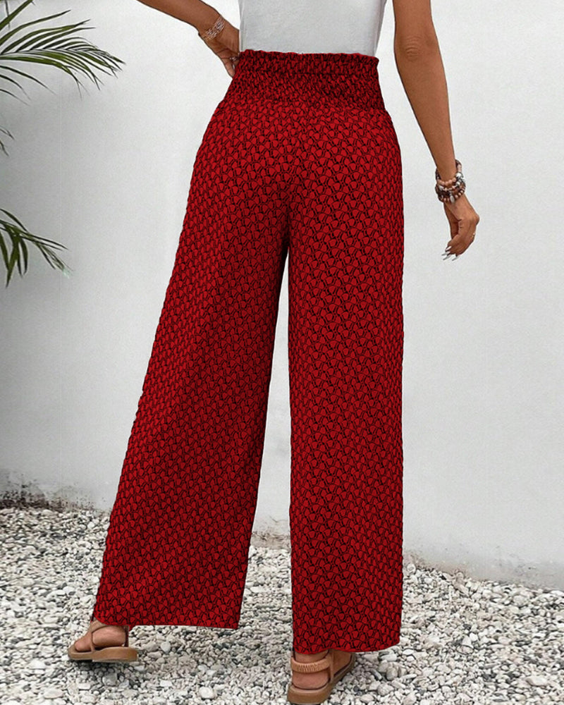 Women’s Geometric Palazzo Pants - High Waist Wide Leg Trousers - Sapphira