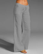 Women’s Drawstring Wide Leg Pants - Lightweight Summer Trousers - Eudora