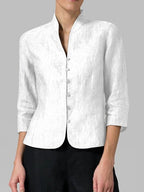 Women’s Stand Collar Blouse – Minimal Elegant Work Blouse – Naomi