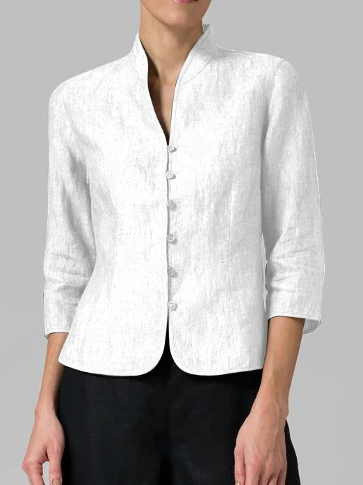 Women’s Stand Collar Blouse – Minimal Elegant Work Blouse – Naomi