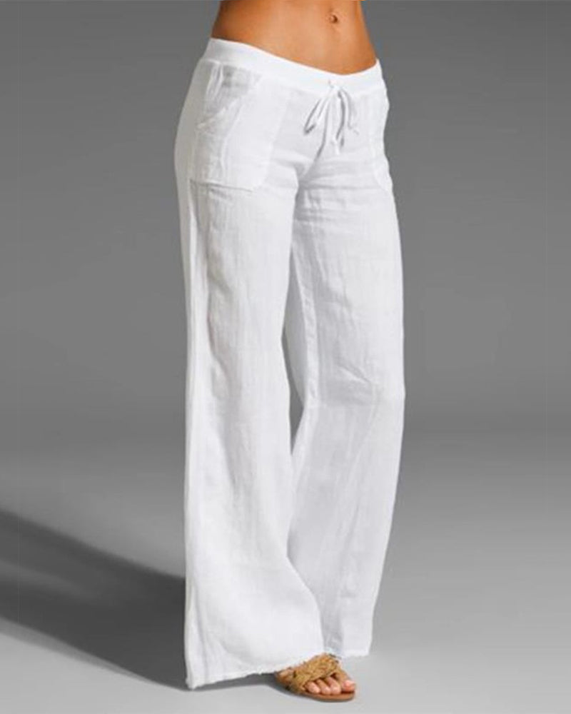 Women’s Drawstring Wide Leg Pants - Lightweight Summer Trousers - Eudora