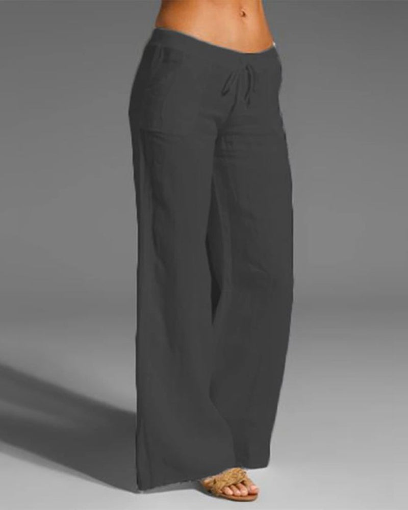 Women’s Drawstring Wide Leg Pants - Lightweight Summer Trousers - Eudora