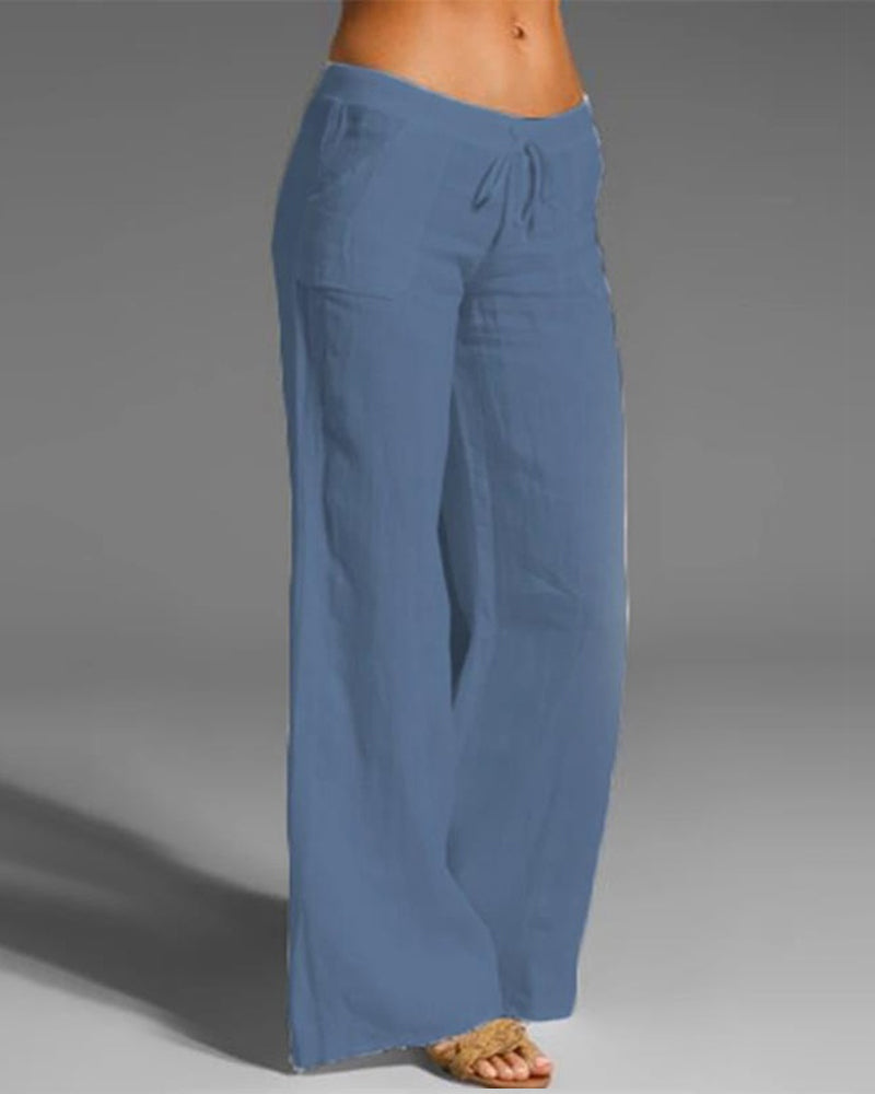 Women’s Drawstring Wide Leg Pants - Lightweight Summer Trousers - Eudora