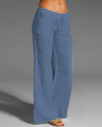 Women’s Drawstring Wide Leg Pants - Lightweight Summer Trousers - Eudora