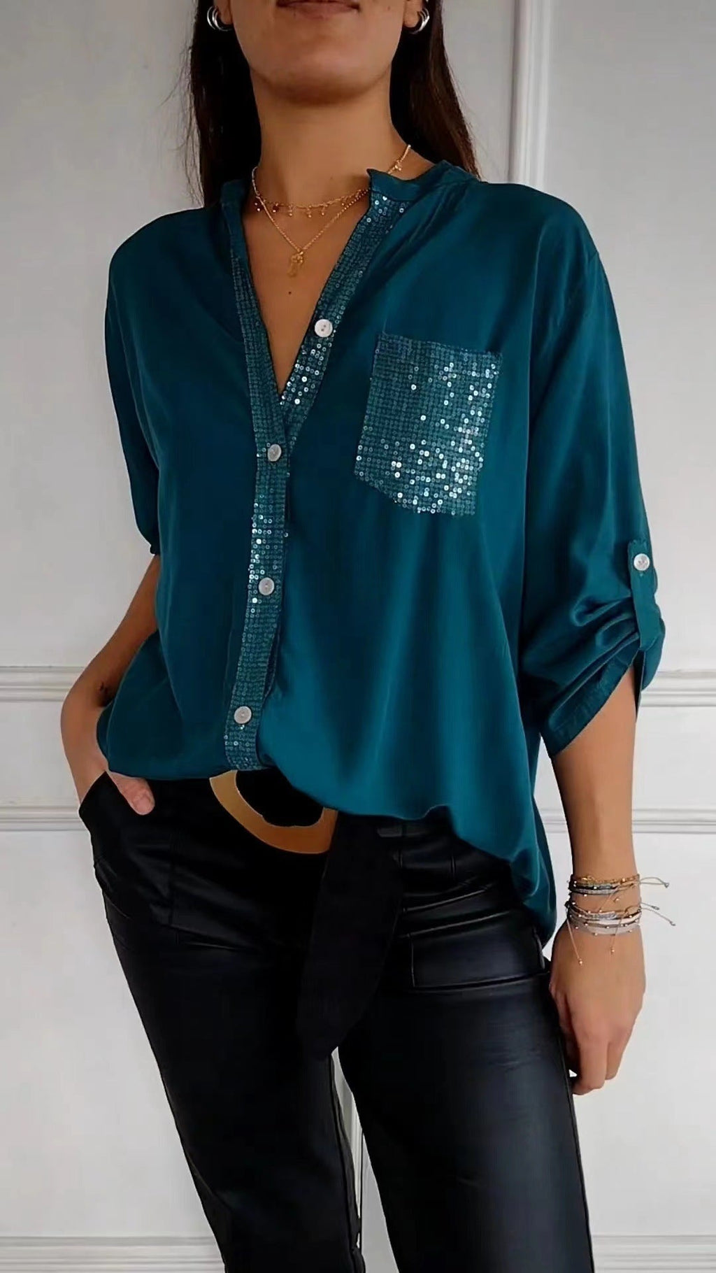 Women’s Sequin Blouse – Statement Party Blouse – Nicole