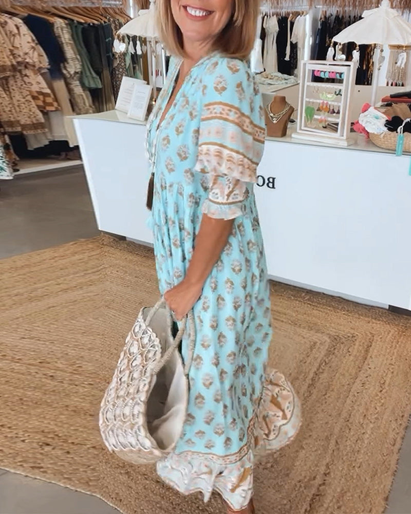 Tallulah | Printed V-Neck Midi Dress