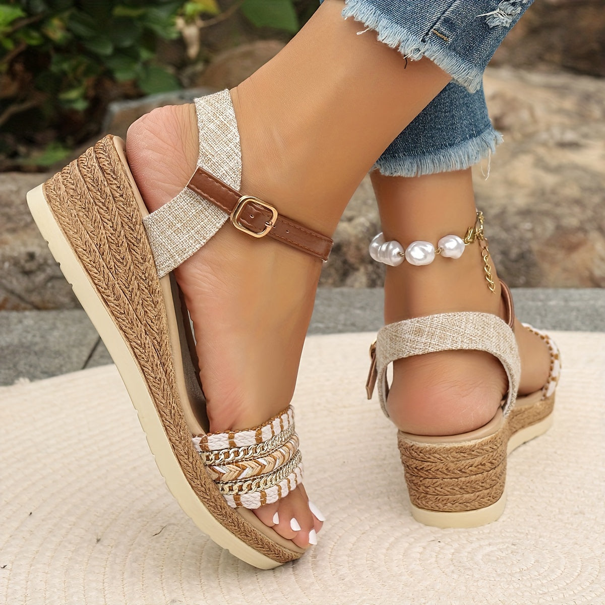 Women’s Boho Wedge Sandals - Woven Summer Style - Amara
