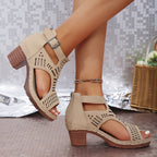 Women’s Cutout Block Heel Sandals - Modern Dress Style - Nova