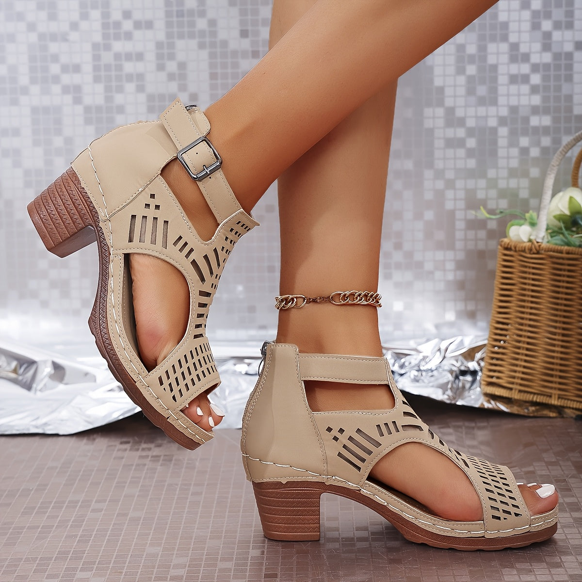 Women’s Cutout Block Heel Sandals - Modern Dress Style - Nova