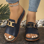 Women’s Gold Buckle Slide Sandals - Chic Everyday Comfort - Kaia
