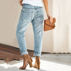 Women’s Distressed Tapered Jeans - Casual Drawstring Denim - Bexley