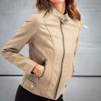 Women’s Faux Leather Jacket - Zip Pocket Biker Jacket - Diana