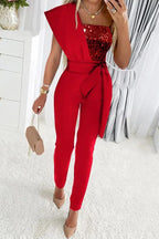 Women’s One Shoulder Jumpsuit – Glitter Elegant Party Jumpsuit – Charlotte