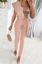 Women’s One Shoulder Jumpsuit – Glitter Elegant Party Jumpsuit – Charlotte