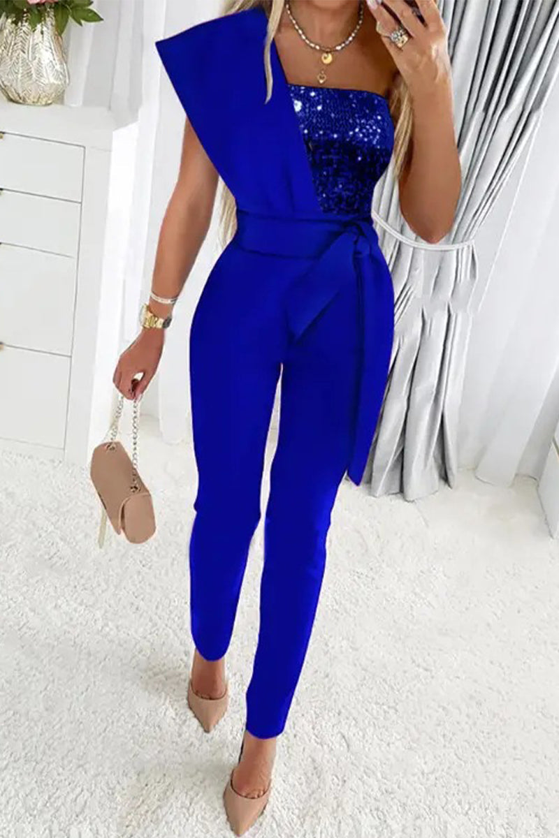 Women’s One Shoulder Jumpsuit – Glitter Elegant Party Jumpsuit – Charlotte