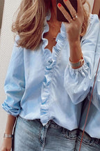 Women’s V-Neck Blouse – Ruffle Detail Elegant Blouse – Chloe