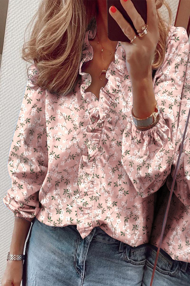 Women’s V-Neck Blouse – Ruffle Detail Elegant Blouse – Chloe