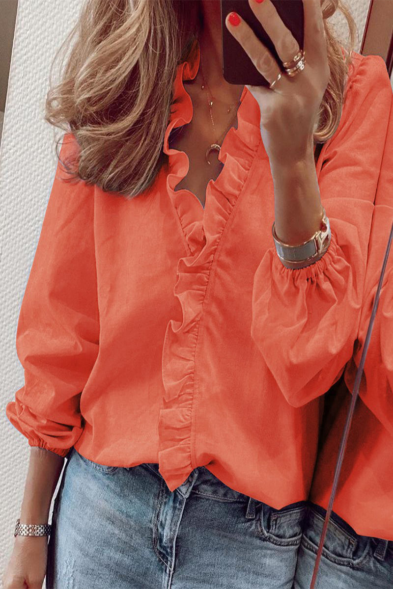 Women’s V-Neck Blouse – Ruffle Detail Elegant Blouse – Chloe