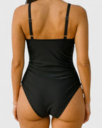Women’s One Piece Swimsuit – Striped Wrap Front Swimwear – Nora
