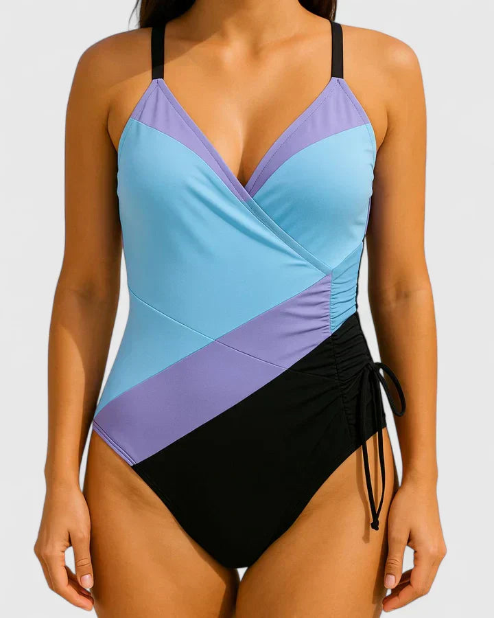 Women’s One Piece Swimsuit – Striped Wrap Front Swimwear – Nora