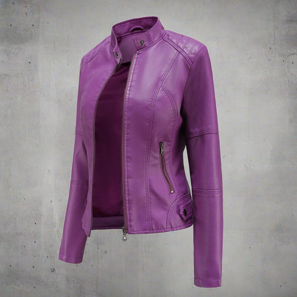 Women’s Faux Leather Jacket - Zip Pocket Biker Jacket - Diana