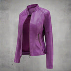 Women’s Faux Leather Jacket - Zip Pocket Biker Jacket - Diana