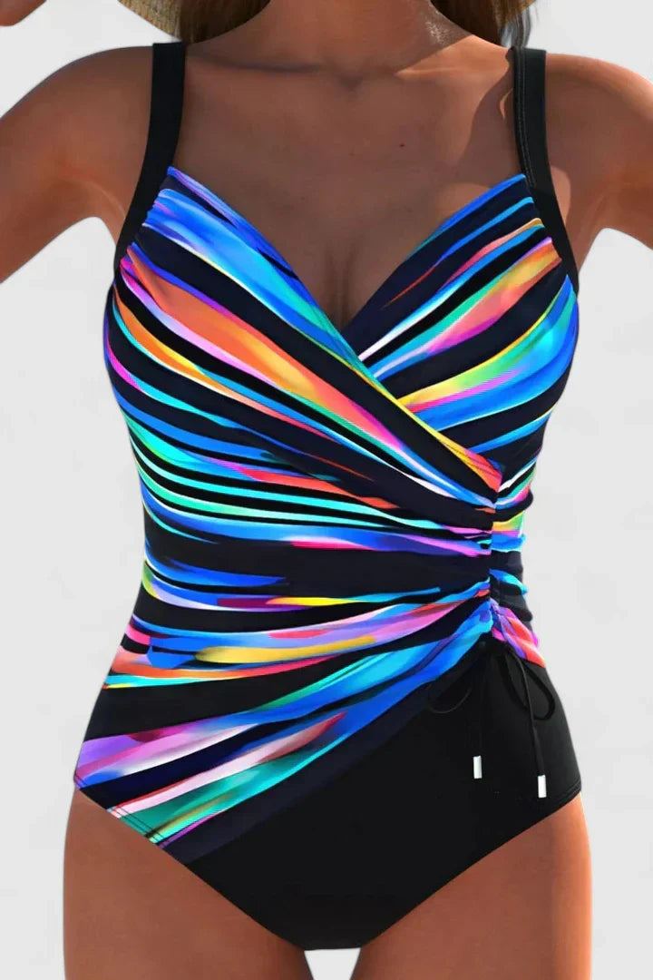 Women’s One Piece Swimsuit – Striped Wrap Front Swimwear – Nora