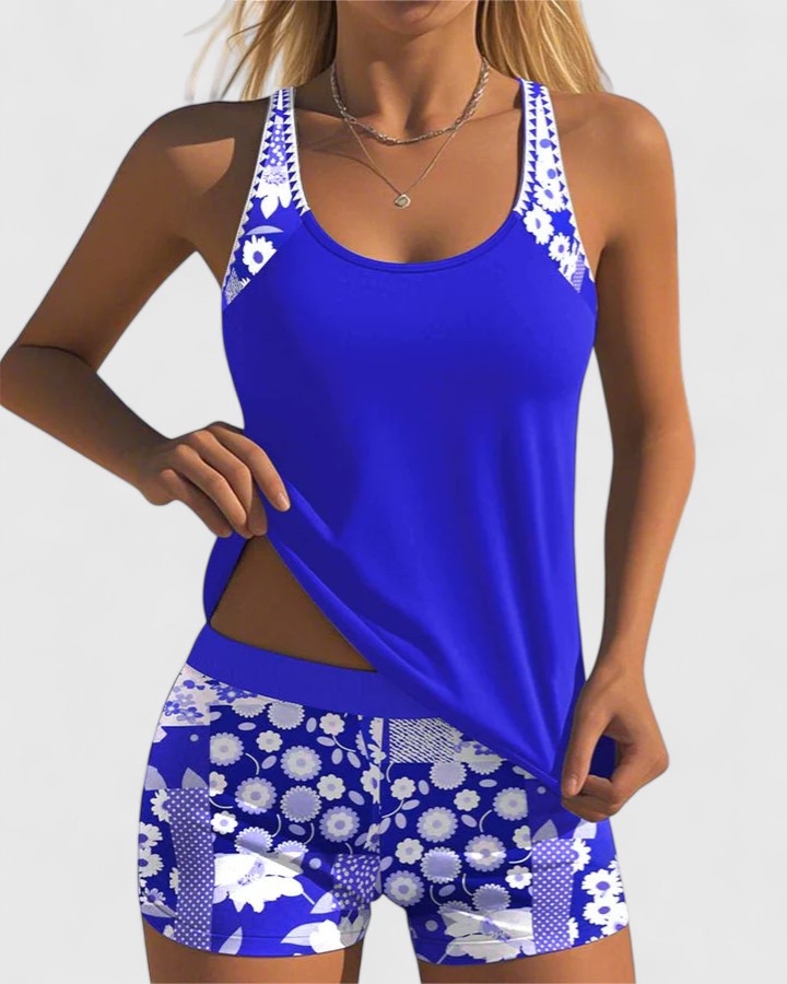Women’s Tankini Swimsuit – Floral Print Two Piece Swimwear – Chloe