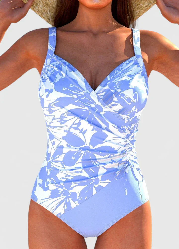 Women’s One Piece Swimsuit – Striped Wrap Front Swimwear – Nora