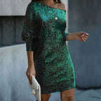 Women’s Sequin Party Dress – Contrast Glam Mini Dress – Chloe