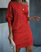 Women’s Sequin Party Dress – Contrast Glam Mini Dress – Chloe