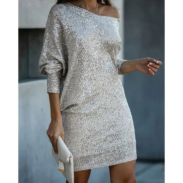 Women’s Sequin Party Dress – Contrast Glam Mini Dress – Chloe