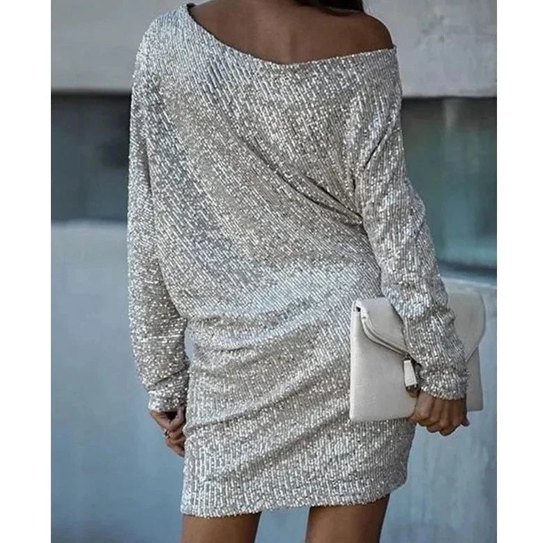 Women’s Sequin Party Dress – Contrast Glam Mini Dress – Chloe