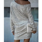 Women’s Sequin Party Dress – Contrast Glam Mini Dress – Chloe