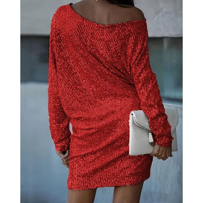 Women’s Sequin Party Dress – Contrast Glam Mini Dress – Chloe