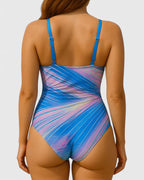 Women’s One Piece Swimsuit – Striped Wrap Front Swimwear – Nora