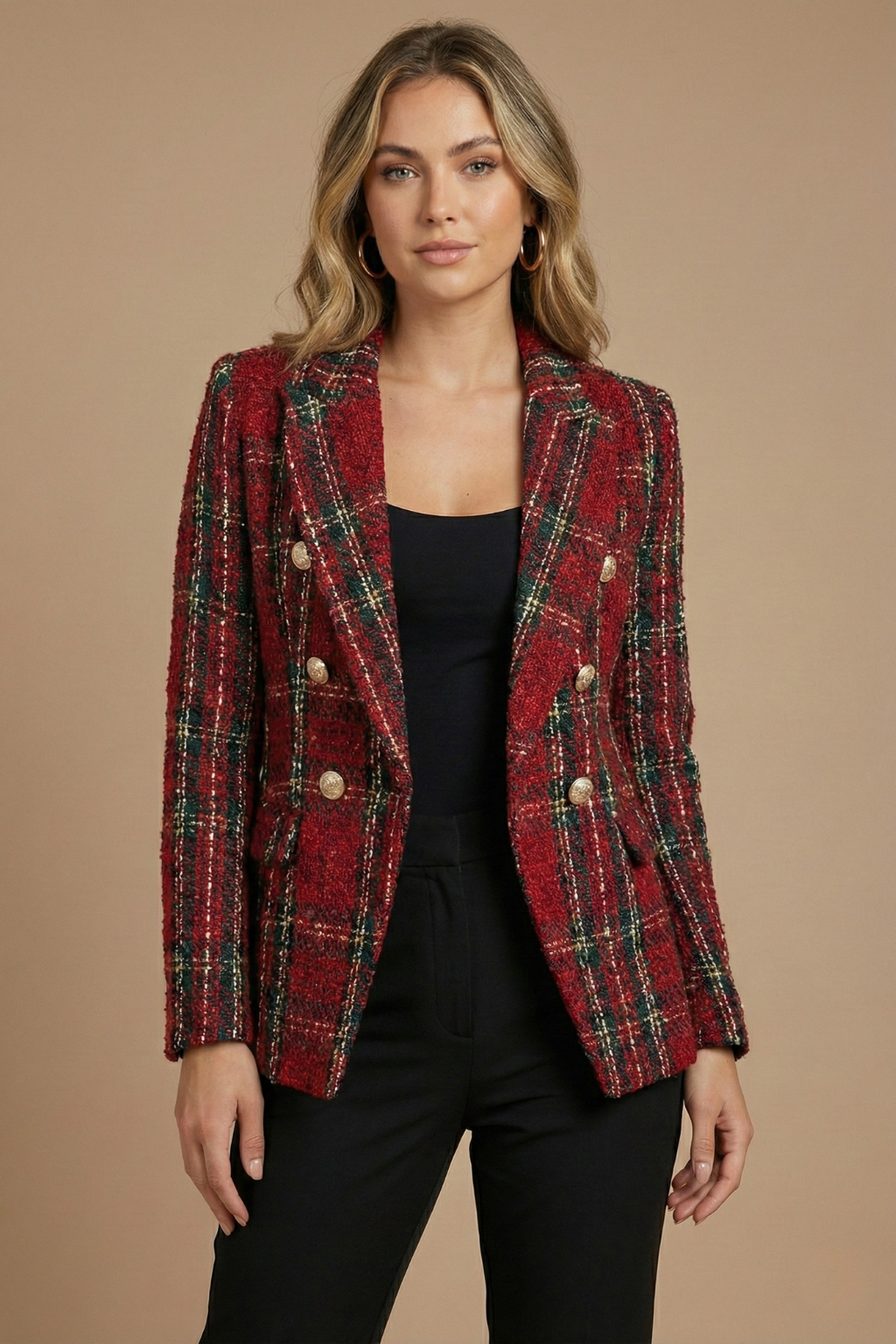 Women’s Checked Blazer – Double-Breasted Tailored Jacket - Sandra