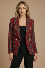 Women’s Checked Blazer – Double-Breasted Tailored Jacket - Sandra