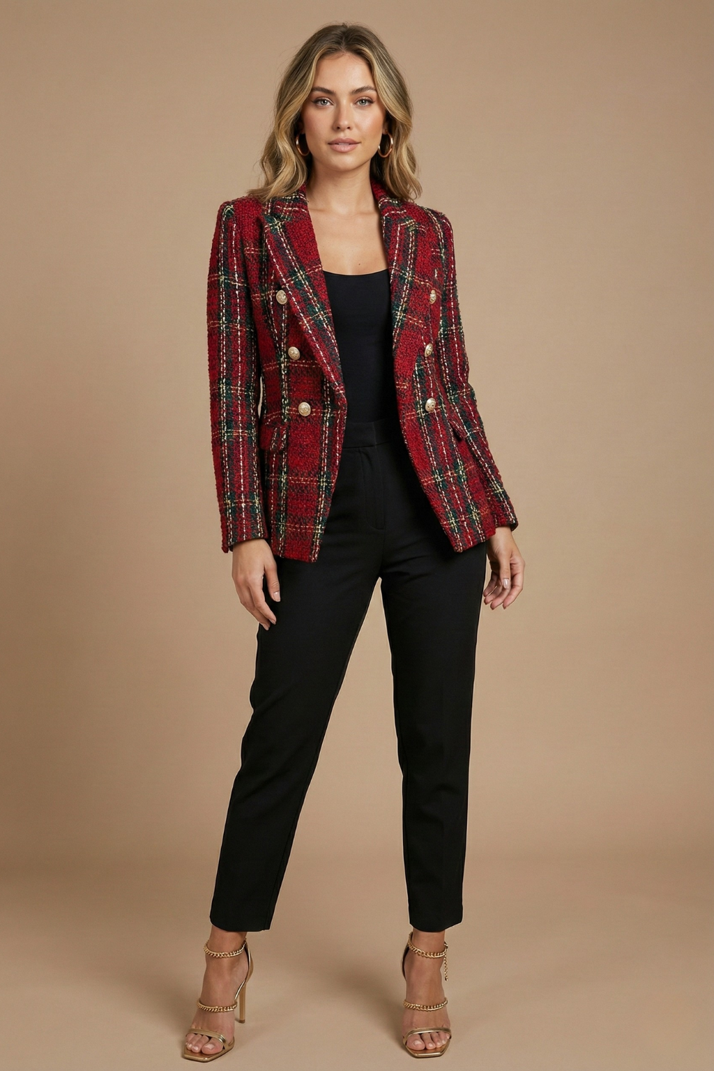 Women’s Checked Blazer – Double-Breasted Tailored Jacket - Sandra