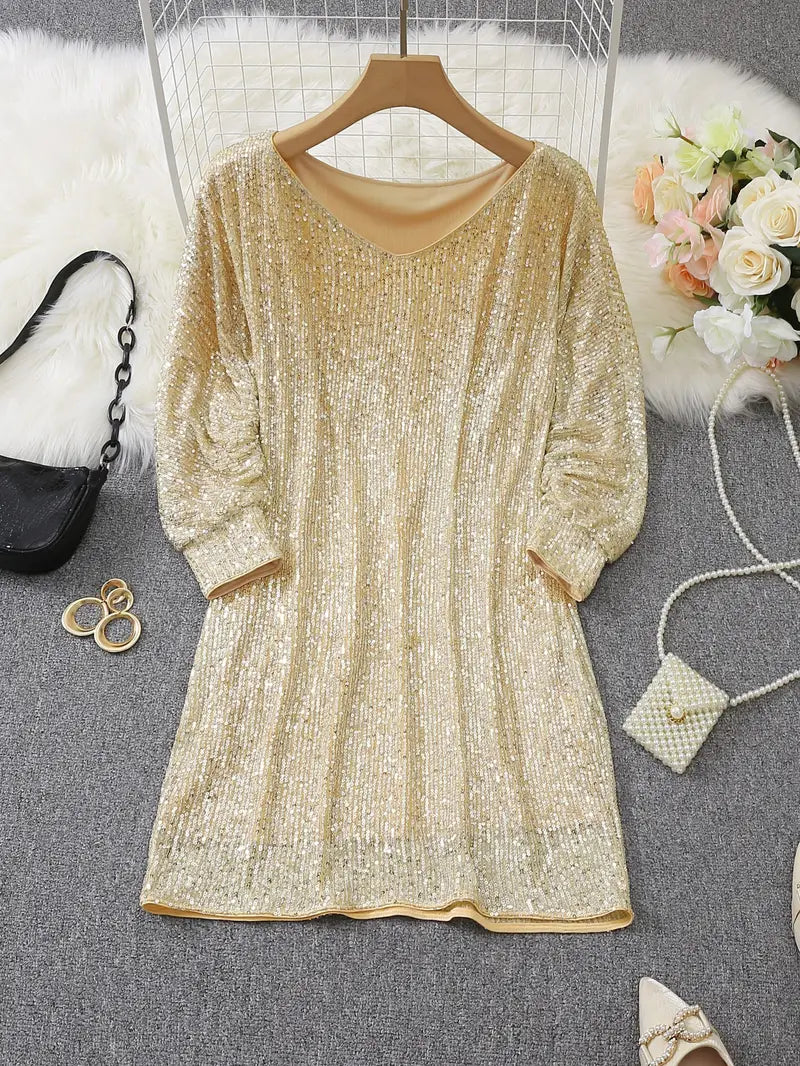 Women’s Sequin Party Dress – Contrast Glam Mini Dress – Chloe