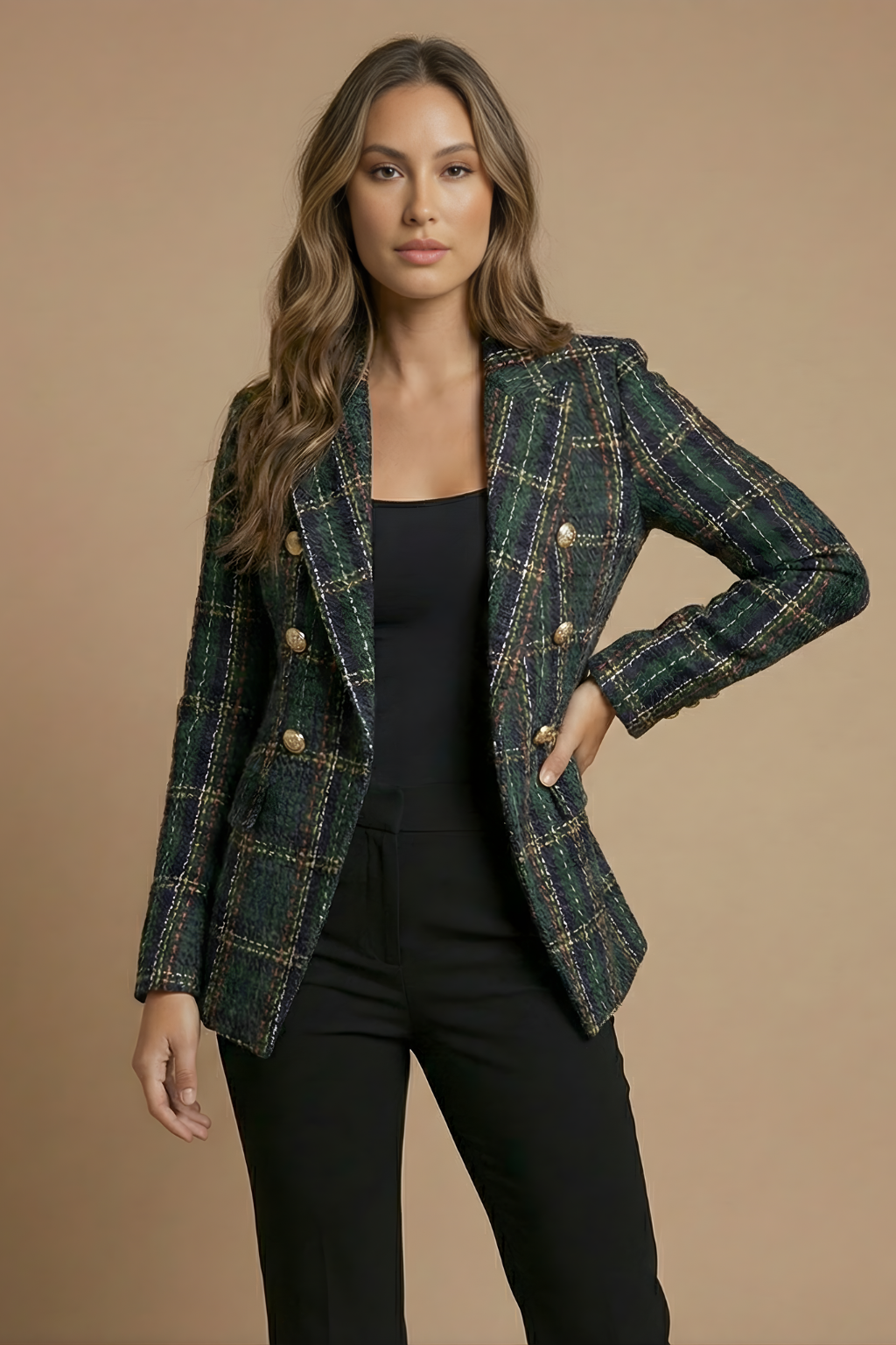 Women’s Checked Blazer – Double-Breasted Tailored Jacket - Sandra