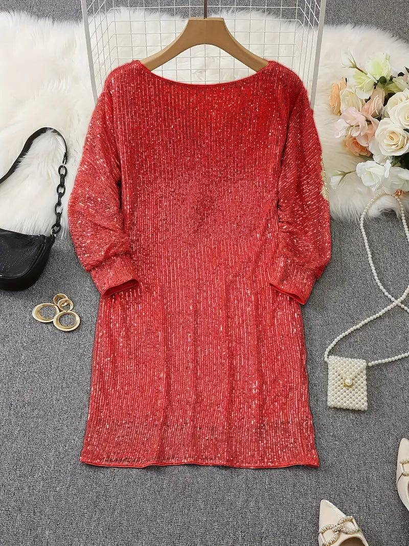 Women’s Sequin Party Dress – Contrast Glam Mini Dress – Chloe