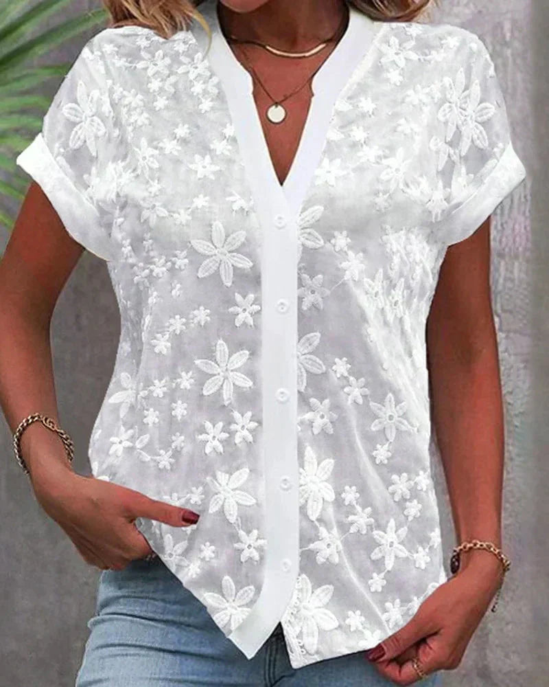 Women’s White Blouse – Lace Detail Elegant Blouse – Annelie