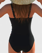 Women’s One Piece Swimsuit – Striped Wrap Front Swimwear – Nora