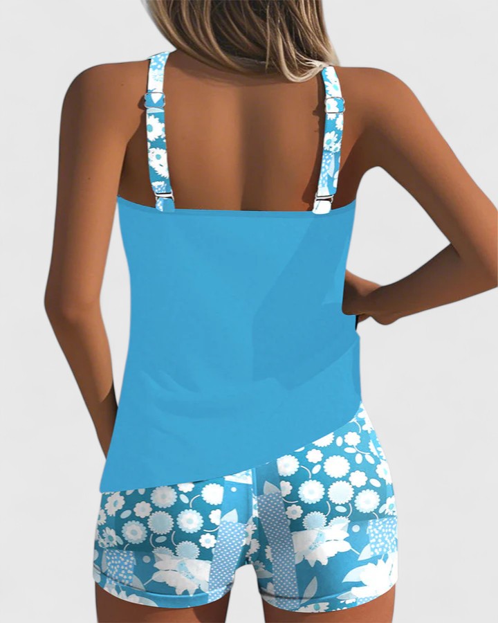 Women’s Tankini Swimsuit – Floral Print Two Piece Swimwear – Chloe