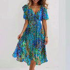 Women’s Midi Dress – Floral V-Neck Chiffon Summer Dress – Emily