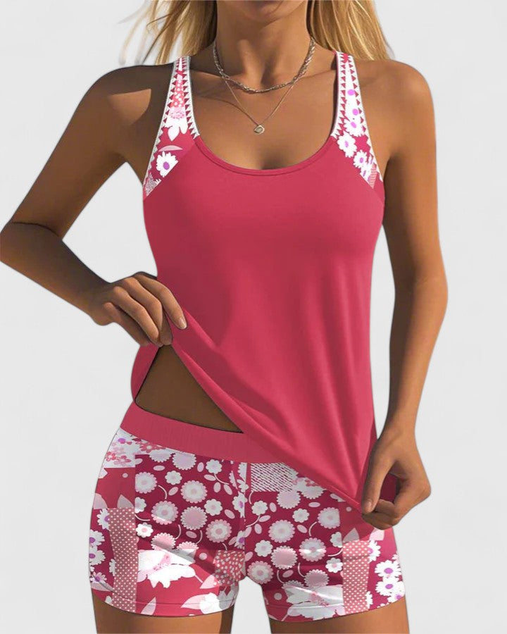 Women’s Tankini Swimsuit – Floral Print Two Piece Swimwear – Chloe
