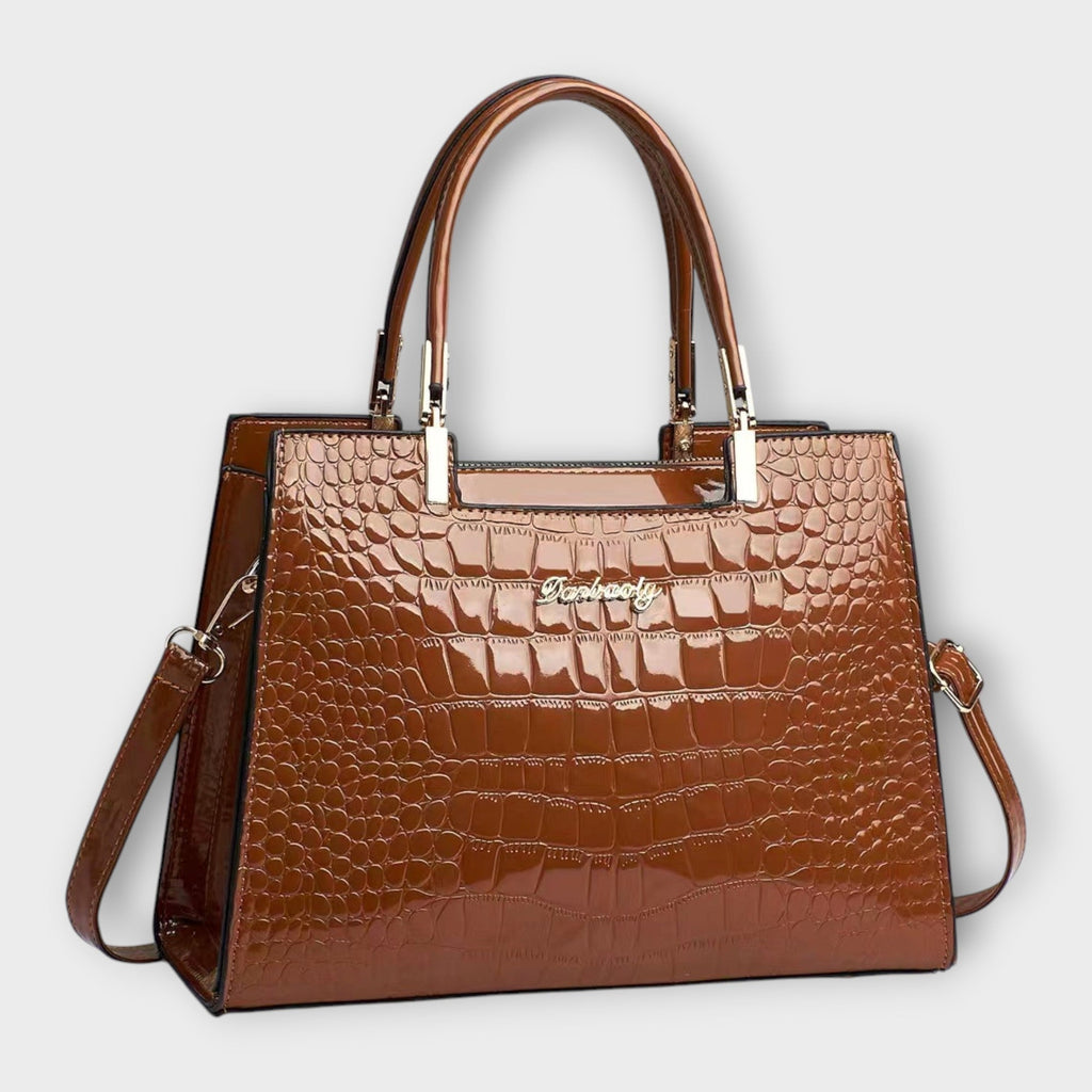 Women’s Crocodile Pattern Handbag - Glossy Structured Design - Olivia