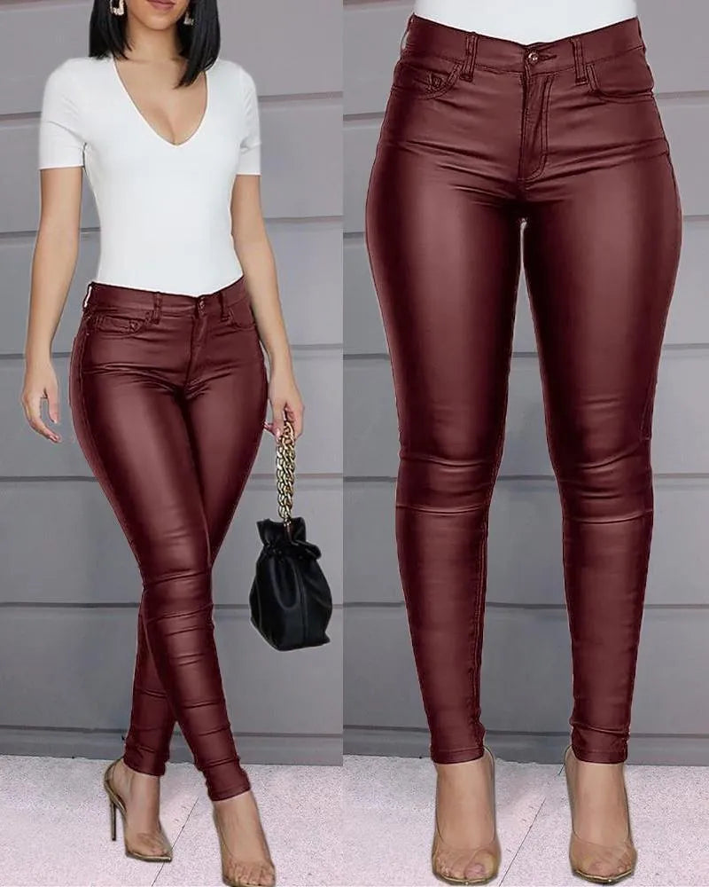 Women’s Slim Fit Pants - Mid Rise Casual Trousers - Phineas